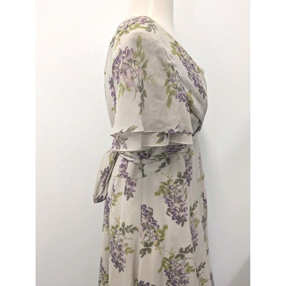 Vintage Ivory Lilac Floral Floor Length Silk Dress sz 12 Bridesmaid Formal - Picture 6 of 16
